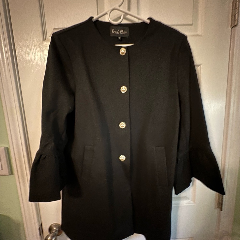 Women's Black Coat with Pearl Buttons